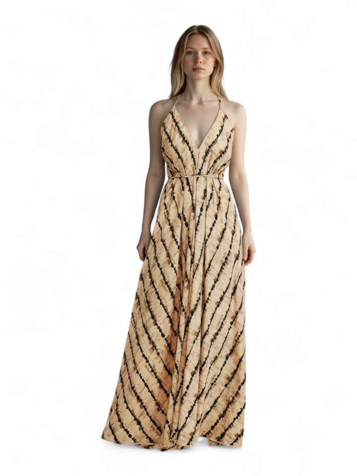 ÇİZGİ DETAY İPEK ELBİSE